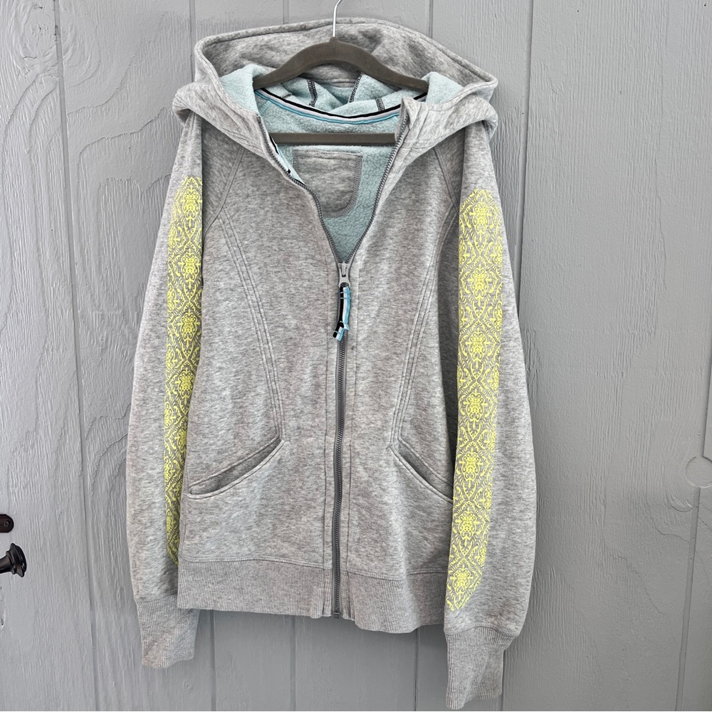 Ivivva Girls By Lululemon Size 10 Gray Zip Hoodie with Yellow Patterned Accents